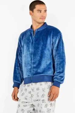 Gisela Casacos-Casaco bomber masculina de pelúcia azul
