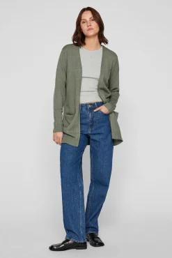 Vila Camisolas-Casaco cardigan de malha Verde