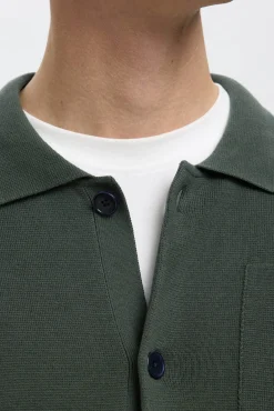 Selected Camisolas-Casaco casaco de malha de algodão orgânico com bolsos. Verde