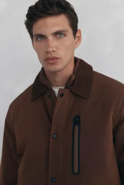 Pedro del Hierro Casacos|Sobretudos-Casaco com gola de veludo cotelê Marrom