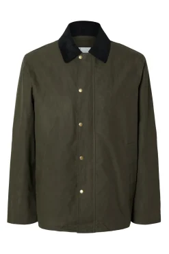 Selected Casacos-Casaco com gola em veludo hidrorrepelente. Verde