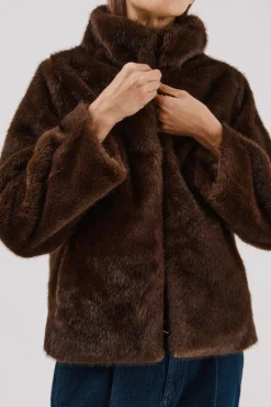 Cortefiel Sobretudos|Casacos-Casaco com pelo sintético Castanho