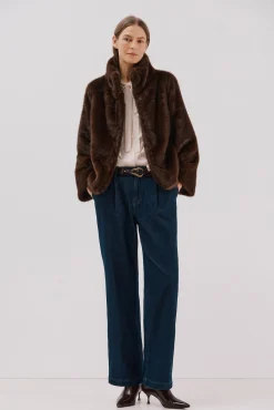 Cortefiel Sobretudos|Casacos-Casaco com pelo sintético Castanho