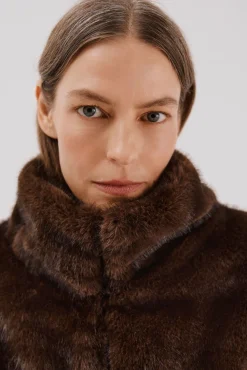 Cortefiel Sobretudos|Casacos-Casaco com pelo sintético Castanho