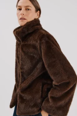 Cortefiel Sobretudos|Casacos-Casaco com pelo sintético Castanho