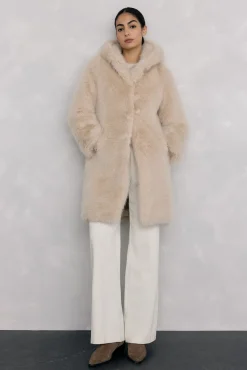 Pedro del Hierro Casacos-Casaco comprido de pele sintética Beige