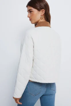 Springfield Sobretudos-Casaco curta acolchoada com gola de veludo cotelê branco