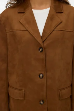 Vero Moda Sobretudos-Casaco curta com efeito camurça Castanho