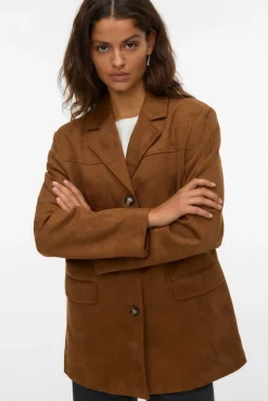 Vero Moda Sobretudos-Casaco curta com efeito camurça Castanho