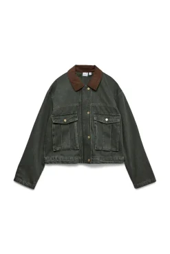 Vero Moda Sobretudos-Casaco curta com gola contrastante Verde