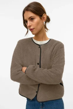 Vero Moda Sobretudos|Camisolas-Casaco curta de borrego Castanho