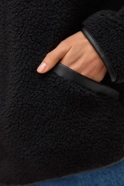 Vero Moda Sobretudos|Camisolas-Casaco curta de borrego Preto