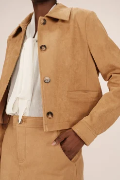 Grace & Mila Sobretudos-Casaco curta de camurça sintética na cor camelo Tostado