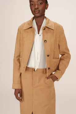 Grace & Mila Sobretudos-Casaco curta de camurça sintética na cor camelo Tostado