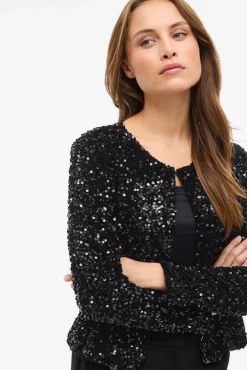 Vila Sobretudos-Casaco curta de lantejoulas Preto