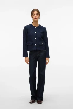 Vero Moda Sobretudos-Casaco curta de tweed Azul