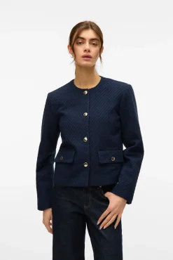 Vero Moda Sobretudos-Casaco curta de tweed Azul