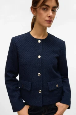 Vero Moda Sobretudos-Casaco curta de tweed Azul
