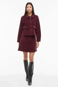 Vila Sobretudos-Casaco curta de veludo cotelê Roxo