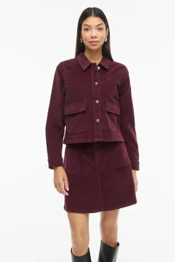 Vila Sobretudos-Casaco curta de veludo cotelê Roxo