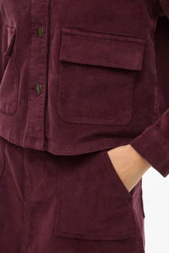 Vila Sobretudos-Casaco curta de veludo cotelê Roxo