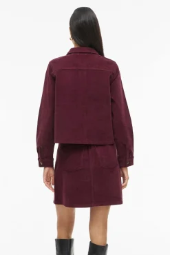 Vila Sobretudos-Casaco curta de veludo cotelê Roxo