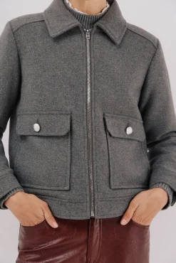 Cortefiel Casacos-Casaco curto de lã Cinzento