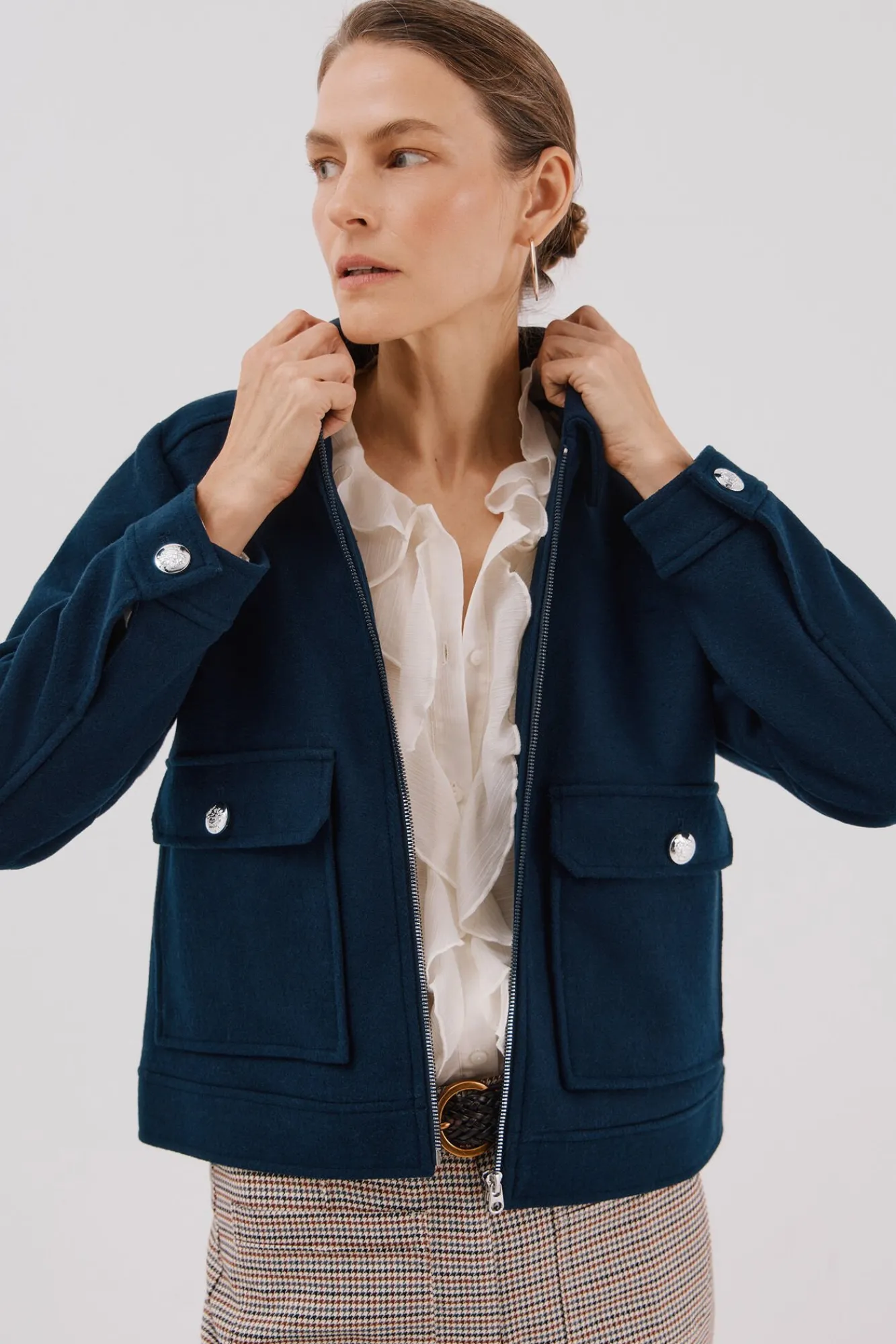 Cortefiel Casacos-Casaco curto de lã Azul