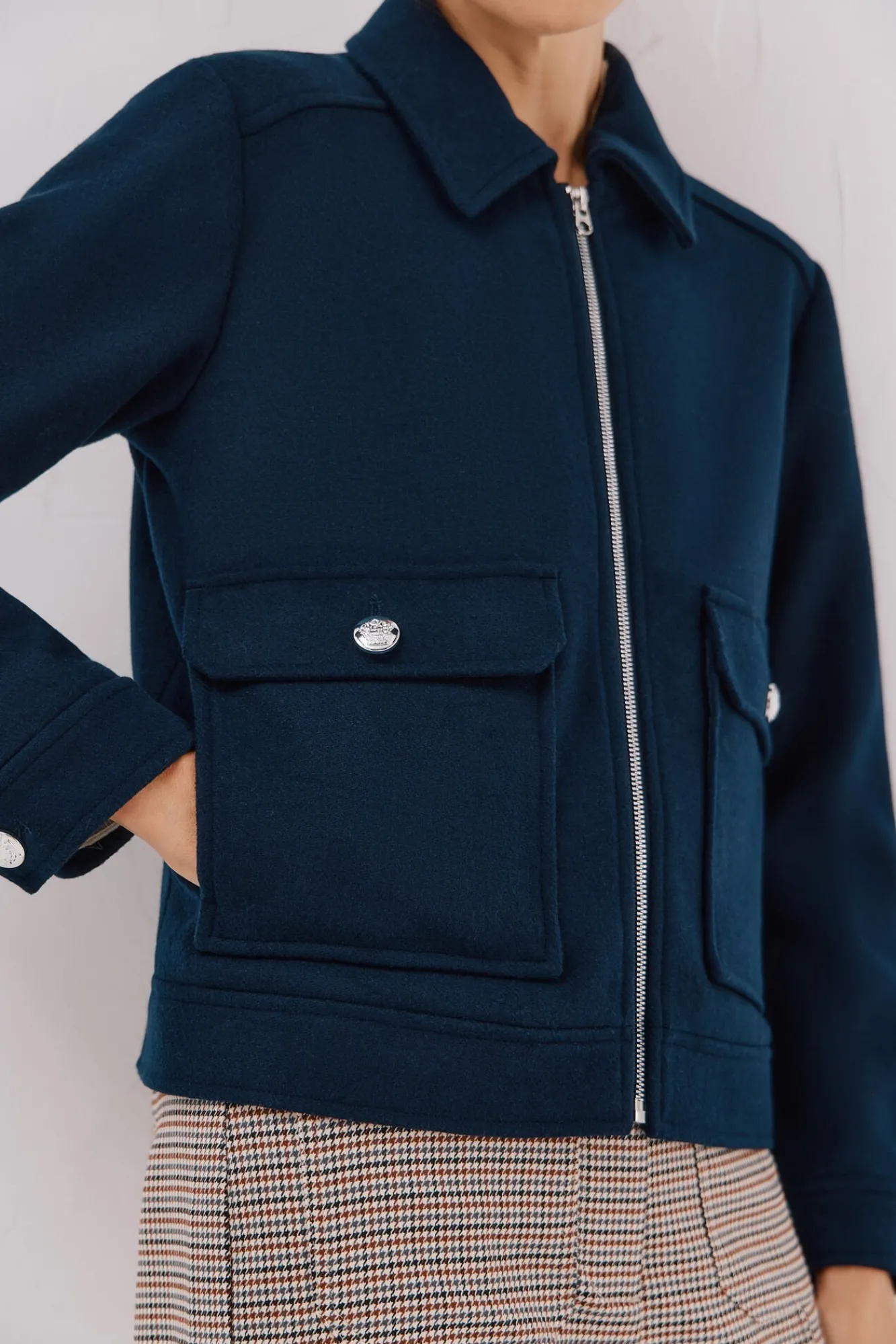 Cortefiel Casacos-Casaco curto de lã Azul