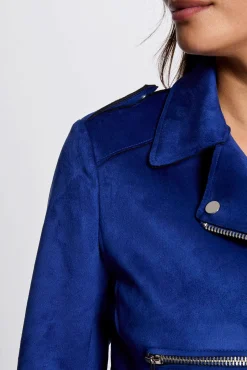 Morgan Sobretudos-Casaco curto efeito camurça Azul