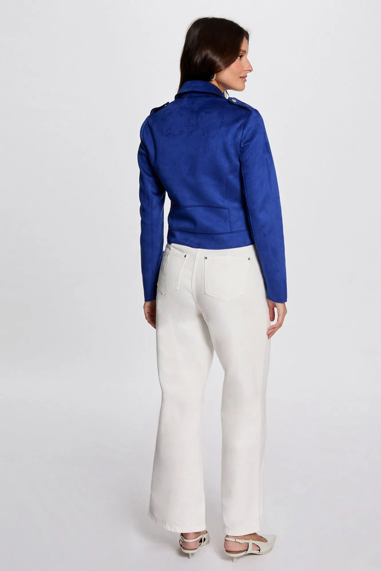 Morgan Sobretudos-Casaco curto efeito camurça Azul