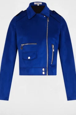 Morgan Sobretudos-Casaco curto efeito camurça Azul