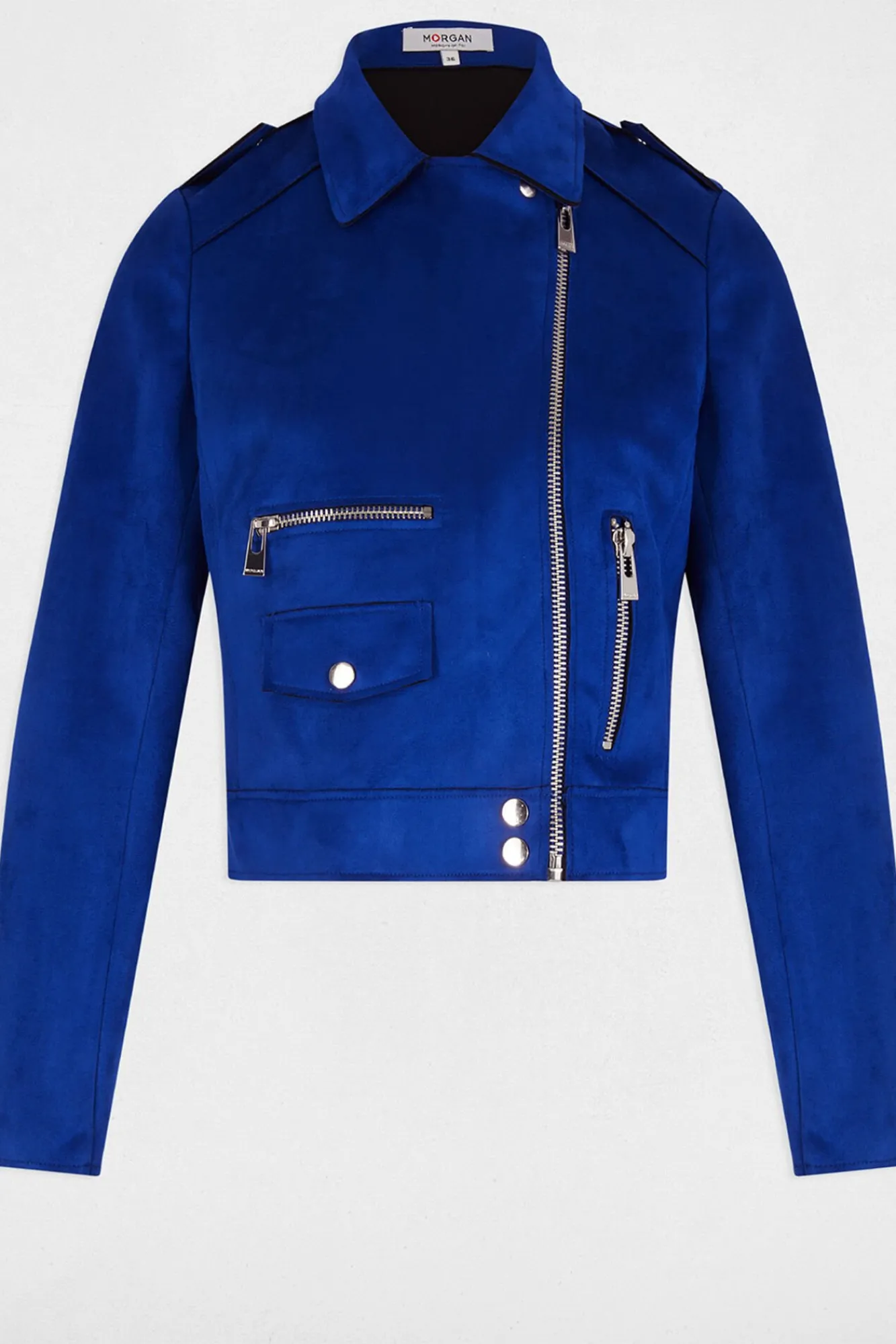 Morgan Sobretudos-Casaco curto efeito camurça Azul