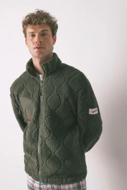 Women'secret Pijamas-Casaco curto/ robe masculino Hotwheels de pelo verde bege