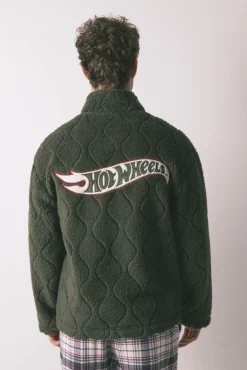 Women'secret Pijamas-Casaco curto/ robe masculino Hotwheels de pelo verde bege