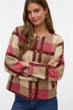 Vero Moda Sobretudos-Casaco de borrego com estampado xadrez Subiu