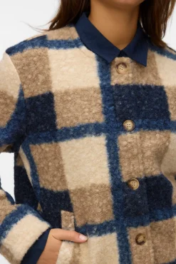 Vero Moda Sobretudos-Casaco de borrego com estampado xadrez Azul