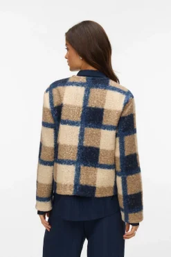 Vero Moda Sobretudos-Casaco de borrego com estampado xadrez Azul