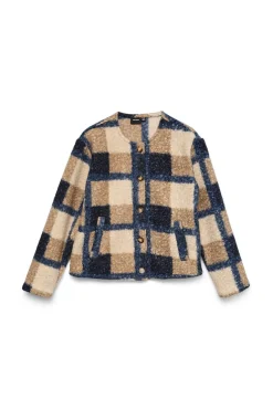 Vero Moda Sobretudos-Casaco de borrego com estampado xadrez Azul