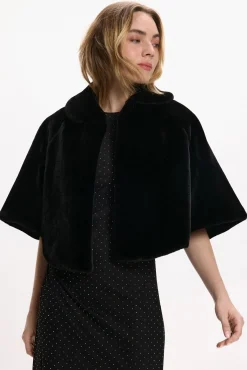 Vila Sobretudos-Casaco de capa de pele sintética Preto