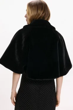 Vila Sobretudos-Casaco de capa de pele sintética Preto