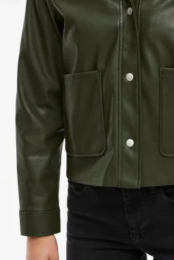 Vila Sobretudos-Casaco de couro sintético com botões Verde