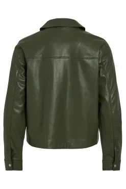 Vila Sobretudos-Casaco de couro sintético com botões Verde