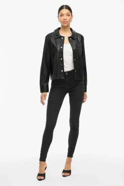 Vila Sobretudos-Casaco de couro sintético com botões Preto