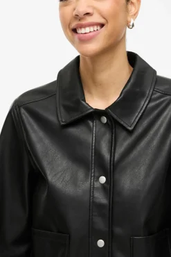 Vila Sobretudos-Casaco de couro sintético com botões Preto