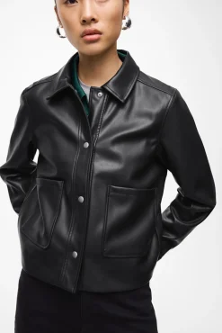 Vila Sobretudos-Casaco de couro sintético com botões Preto