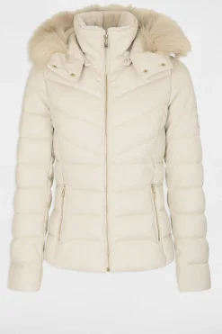 Morgan Sobretudos|Casacos-Casaco de couro sobretudo com capuz Ecru