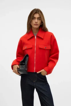 Vero Moda Sobretudos-Casaco de feltro de manga comprida Vermelho