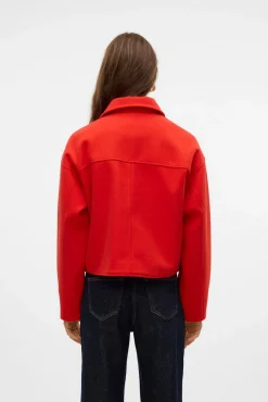 Vero Moda Sobretudos-Casaco de feltro de manga comprida Vermelho