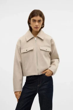 Vero Moda Sobretudos-Casaco de feltro de manga comprida Tostado